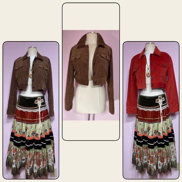 👠👖BUTTONS CORDUROY CROPPED JACKET DARK BROWN Sz LARGE.. NWOT - Picture 2 of 7